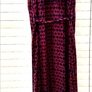 H&M style star midi cotton dress, multi navy and red